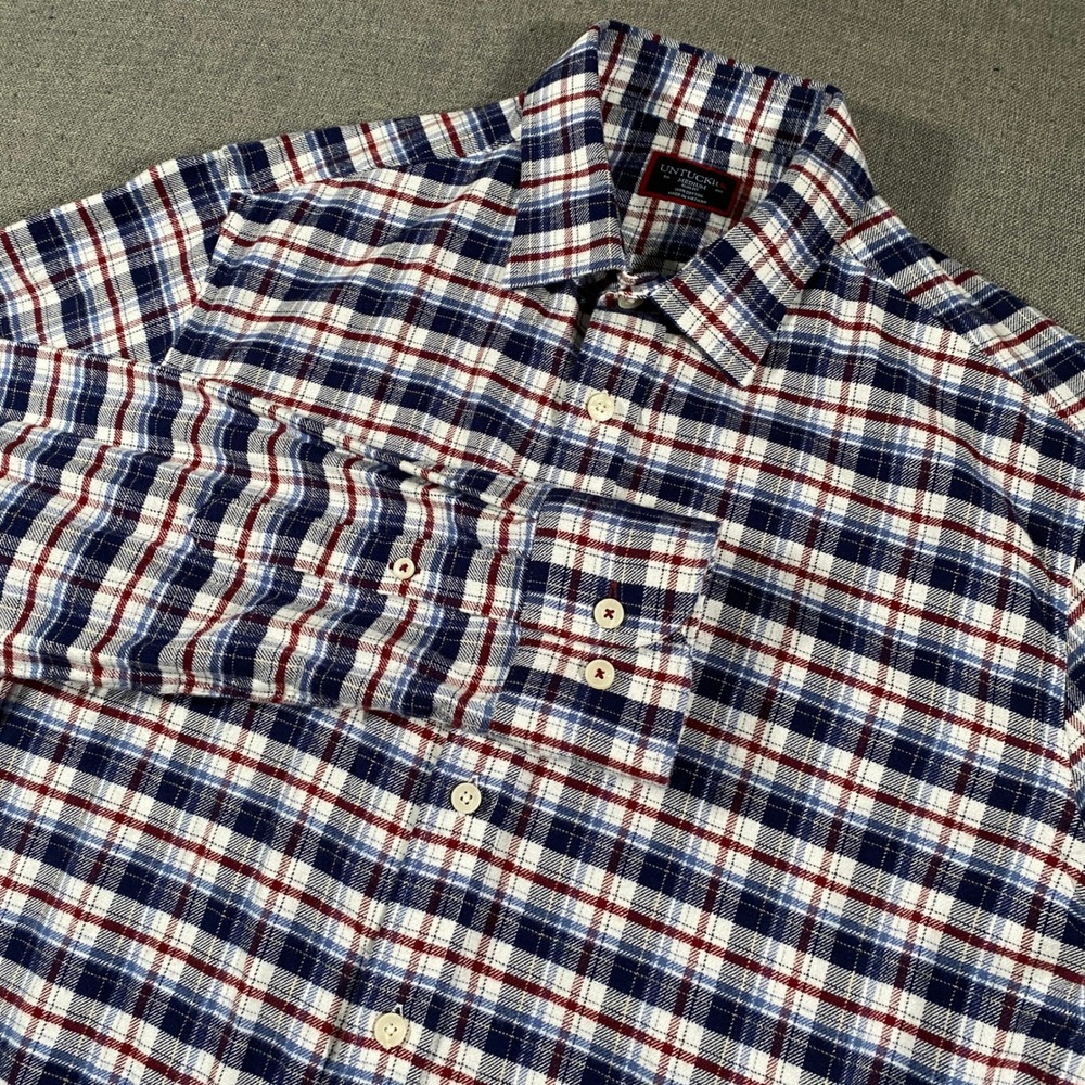 UNTUCKit Kaesler Flannel Shirt Mens Medium Blue Red Plaid Slim Fit 40715